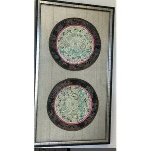 Antique Chinese Silk Embroidered Roundels Framed Wall Art - CC01-B